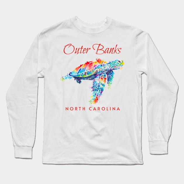 Outer Banks North Carolina Watercolor Sea Turtle Long Sleeve T-Shirt by grendelfly73